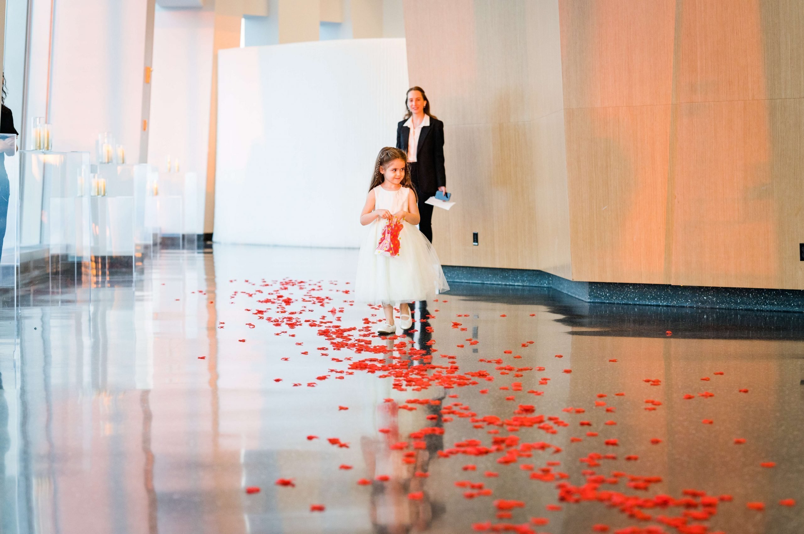 Rose petals little girl, wedding at Freedom Tower
