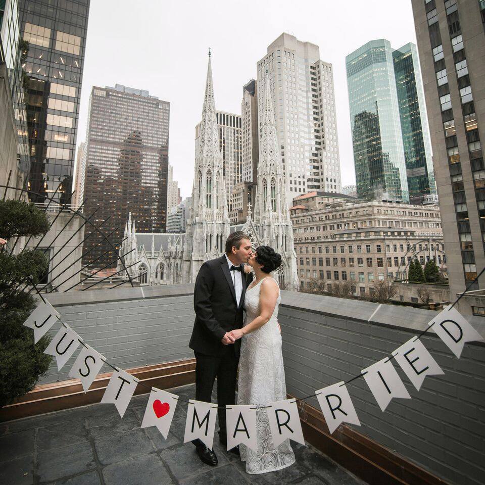 wedding signs just married at rooftop 3 west club