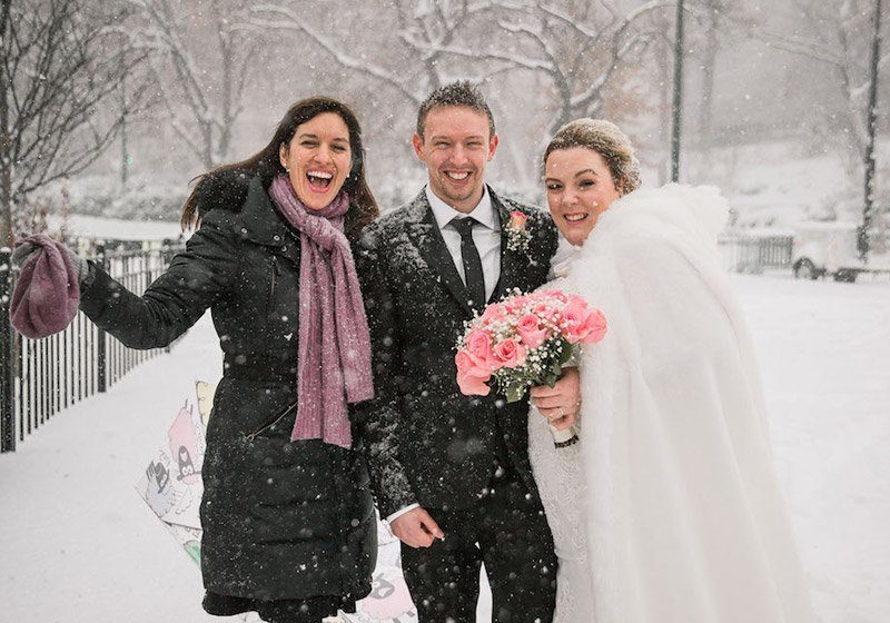 Veronica Moya Celebrates with couple during winter wedding in Central Park